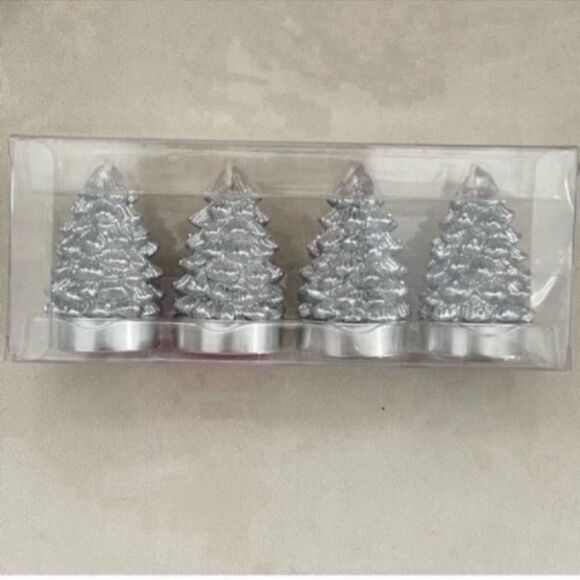 4 Silver Christmas Tree Tealight Candles 2.4 inc tall - Picture 6 of 8